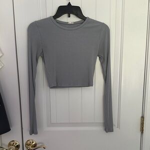 Gray- blue garage Ribbed Long Sleeve Crop Top